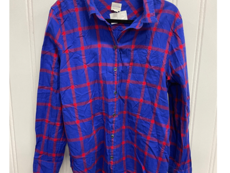 Top Long Sleeve By J. Crew In Blue & Red, Size: L For Discount