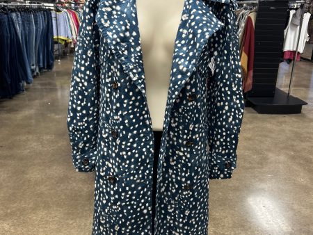 Coat Trench Coat By Ann Taylor In Blue & Cream, Size: M For Discount