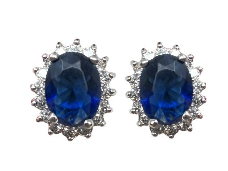 Blue CZ Stone Stud Earrings By Unbranded Online now