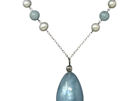 Cultured Pearl, Milky Aquamarine & Sterling Silver Necklace By Clothes Mentor Online